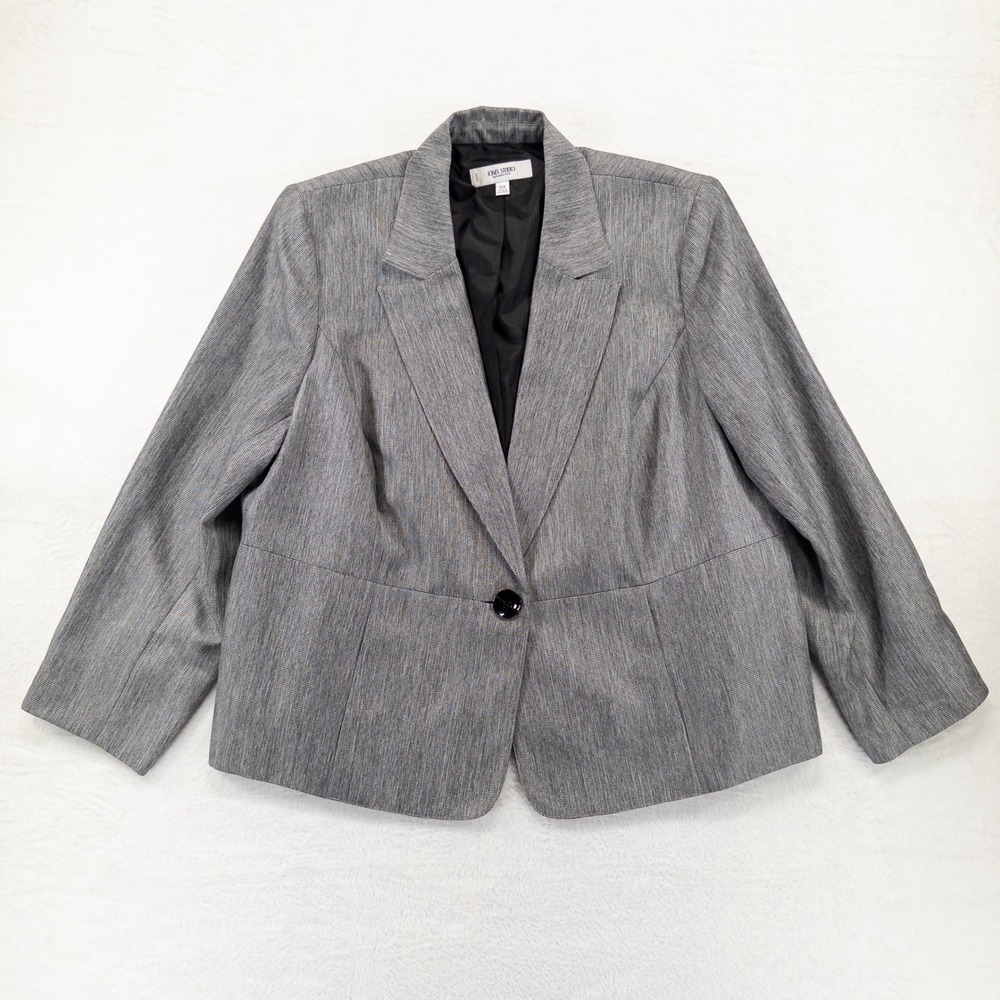 Jones Studio Womens Blazer 18W Grey Single Button Textured Professional Jacket